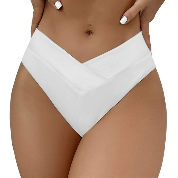 GEWSEY Women V Cut Cheeky Bikini Bottom - High Cut Bathing Suit Bottom Swim Bottoms Swimsuit White, L