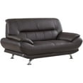 thumbnail image 2 of Benzara Leather Upholstered Wooden Loveseat with Bustle Cushion Back and Pillow Top Armrest, Dark Brown, 2 of 2
