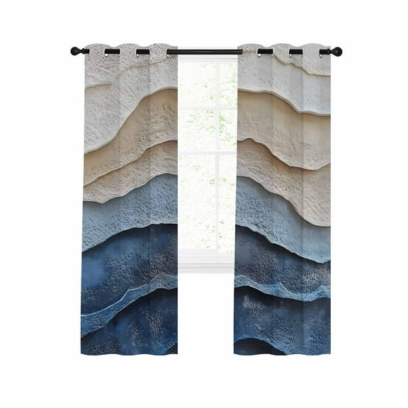 Blue Beige Blackout Curtains 45 Inches Long for Bedroom, Coastal Wave Modern Abstract Art Thermal Insulated Room Darkening Black Out Window Curtain Panels Grommet Drapes for Living Room