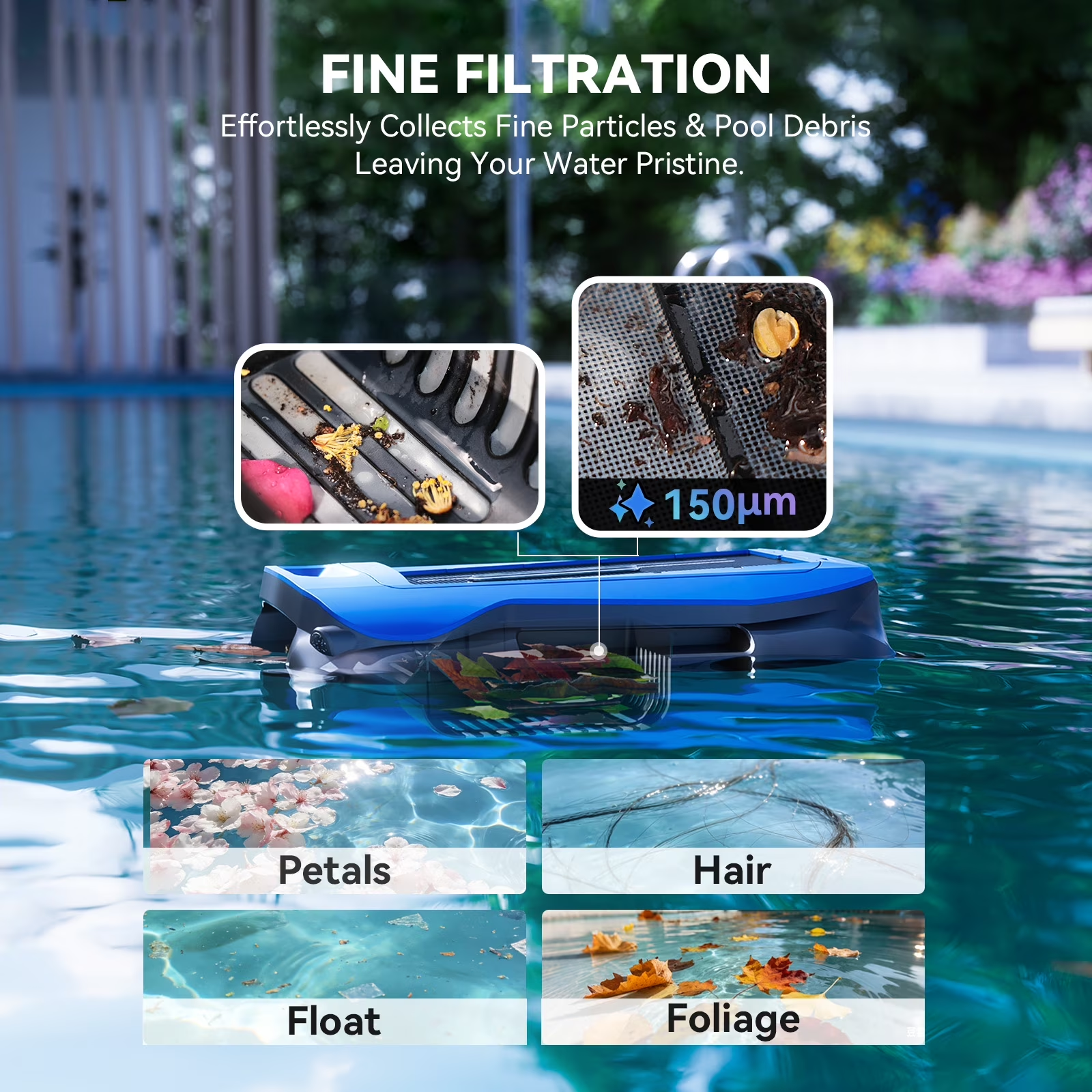 Blue 24/7 Solar Breeze Automatic Pool Skimmer Robot – APP Supported Floating Surface Cleaner for Above Ground & Inground Pools, Auto Robotic Pool Cleaner