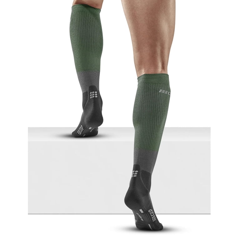 CEP Men's Merino Wool Hiking Tall Knee High Compression Socks - Green/Light Grey, 20-30 MmHg, Size III