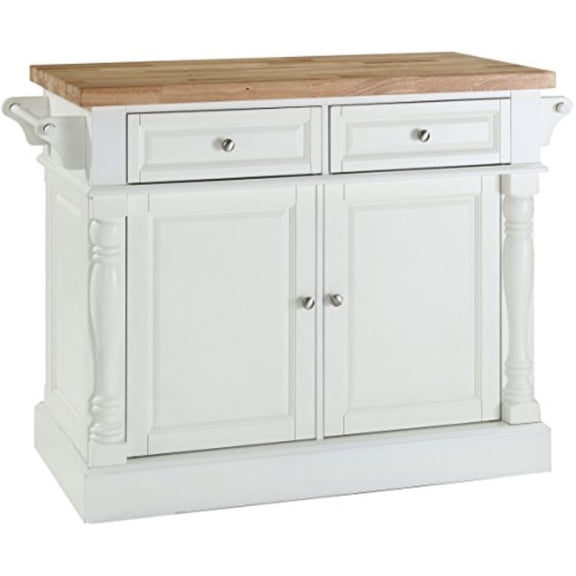 Crosley Furniture Oxford Wood Butcher Block Top Kitchen Island in White