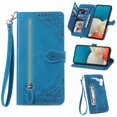 thumbnail image 1 of Nalacover Wallet Case for Samsung Galaxy A04E, Embossed Pattern Design Zipper Pocket Handbag Wrist Strap Premium PU Leather Flip Cover with Card Slots Holder Magnetic Clasp Kickstand Case,Blue, 1 of 7