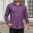 thumbnail image 2 of Long Sleeve Mens Dress Shirts Casual Solid Shirts for Men Regular Stripe Tops with Pocket Purple L, 2 of 8