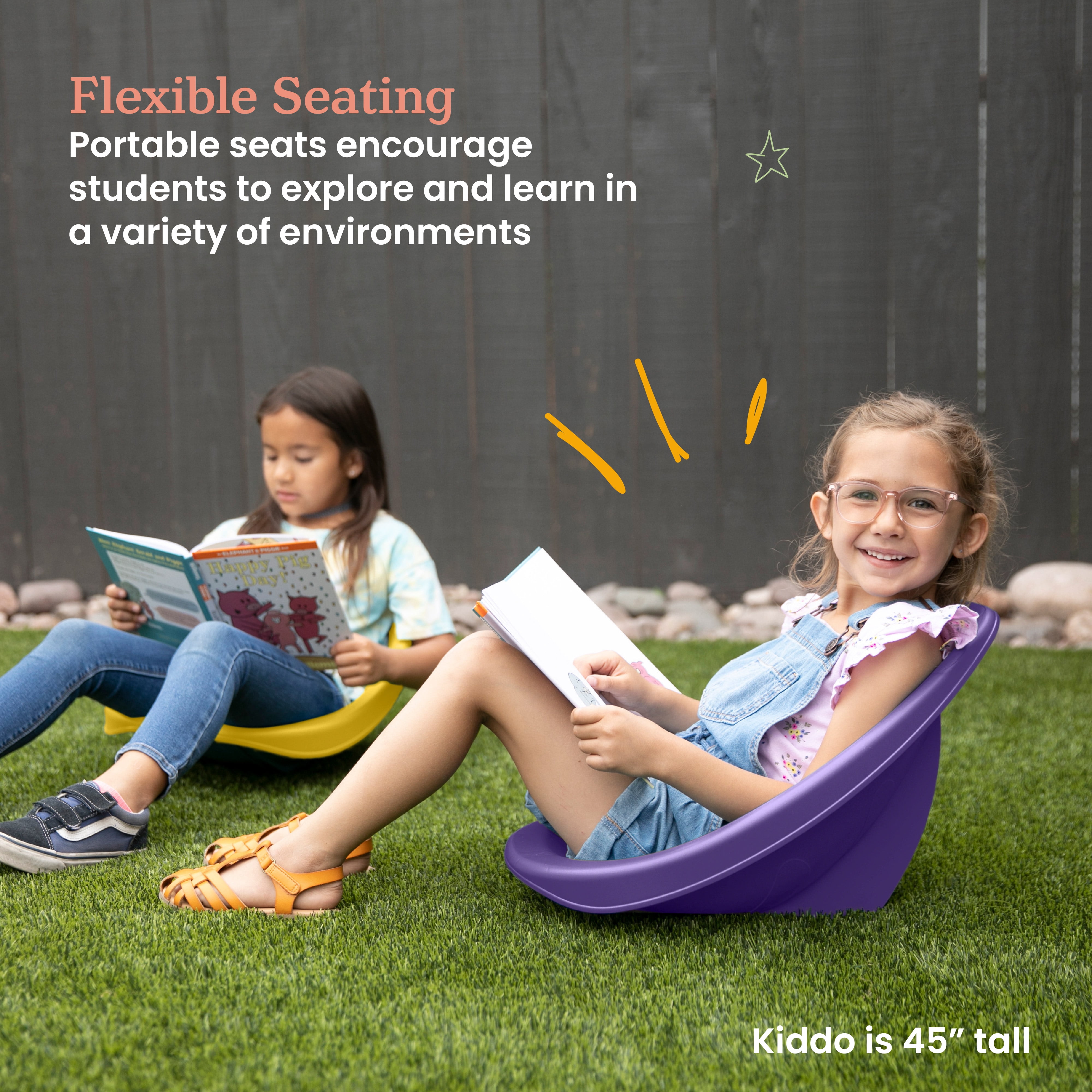ECR4Kids Plastic Leaf Scoop Floor Rocker Seat, Classroom Furniture, Primary, 6-Piece