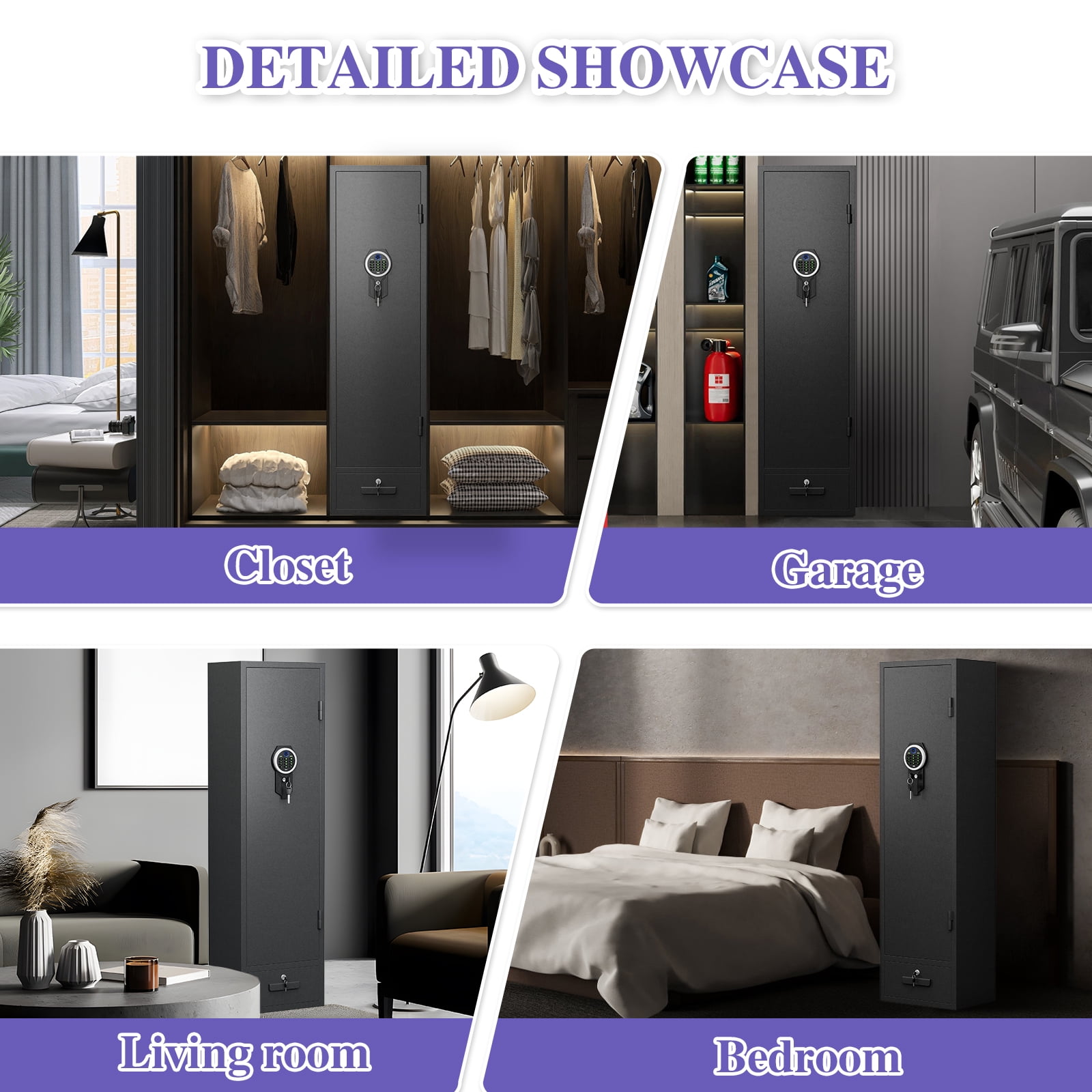 6-8 Gun Safe For Domestic Rifles And Pistols Gun Cabinet,With Backlit Keyboard And Dual Led Lights, Pockets And Removable Shelves