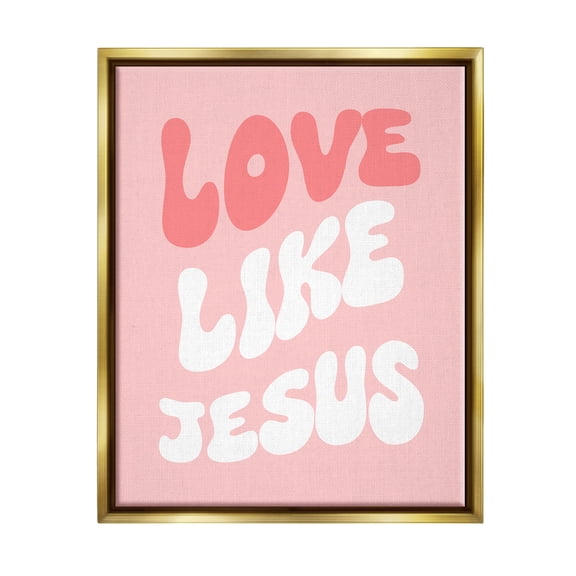 Stupell Industries Love Like Jesus Retro Inspirational Painting Gold Floater Framed Canvas Art Print Wall Art, 17 x 21