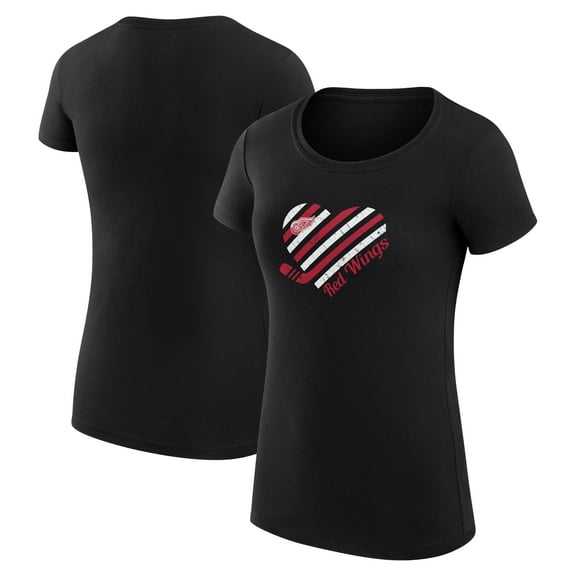 Women's G-III 4Her by Carl Banks Black Detroit Red Wings Super-Slim Fit Lightweight Heart T-Shirt