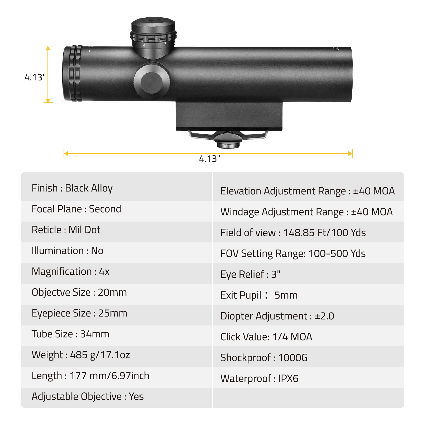 4X20 AO Scope for Hunting Rifles Scope Outdoor