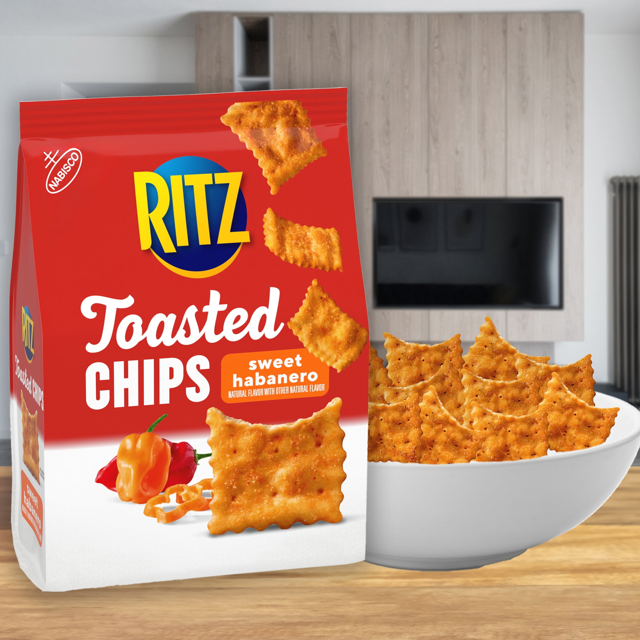 (2 pack) RITZ Toasted Chips Sweet Habanero Crackers, Party Snacks, 8.1 oz