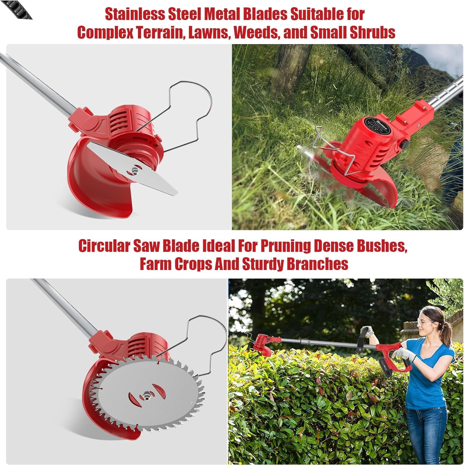 21V Cordless Weed Wacker with 2 Batteries & Metal Blades, Adjustable Pole String Trimmer for Garden Lawn