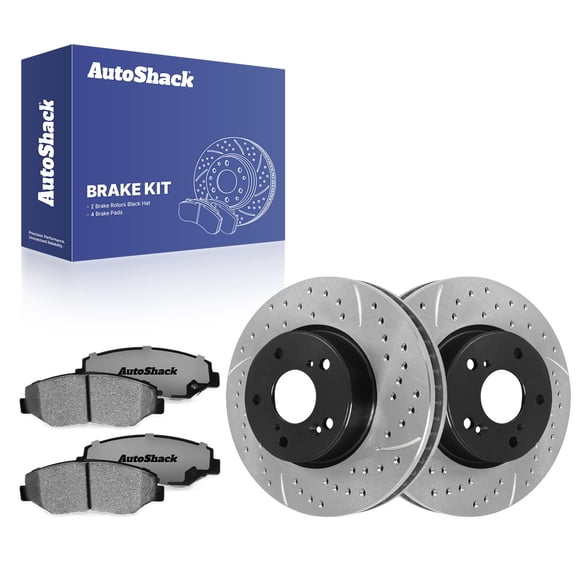 AutoShack Front Vented Drilled & Slotted E-Coated Brake Rotors   Ceramic Pads 6-PC Brake Kit Replacement for 2014-2015 Honda Civic ShadowGuard 11.1" (281.95 mm)
