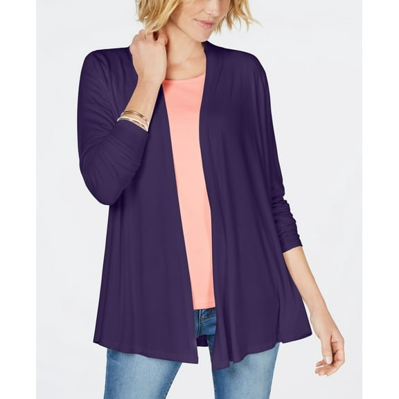 Karen Scott Women's Draped Open-Front Cardigan Purple Size Medium