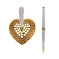 thumbnail image 3 of Bolígrafo de firma de libro de invitados Zulema con soporte en forma de corazón Blanco Dorado Pluma y Holder, 3 of 6