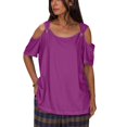 thumbnail image 2 of iHengLiXing Plus Size Spring Tops for Women 2025 Dressy Casual Women Summer Sexy T- Shirt Cold Shoulder Pullover Blouse-Neck Short Sleeve Solid Purple L, 2 of 6