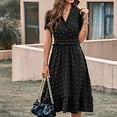 thumbnail image 4 of Wycnly Formal Dresses for Women Empire Waist Beach Lightweight Chiffon Jacquard Sun Dress V-Neck Short Sleeve Solid Summer Midi Dresses Black S Clearance Clothes, 4 of 6