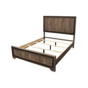 King Size Bed Frame with High Panel Headboard, Modern Farmhouse Style in Oak Finish for Master Bedroom