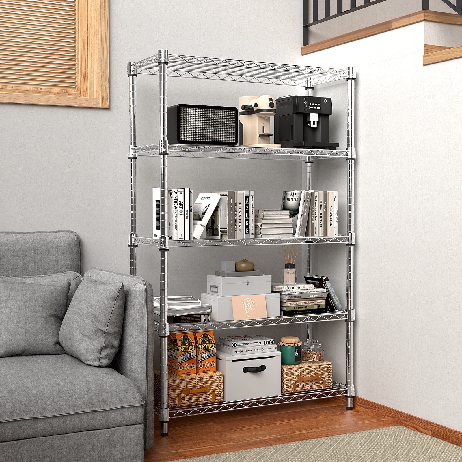 M MZG 5-Tier Metal Wire Shelf, Silver photo 2