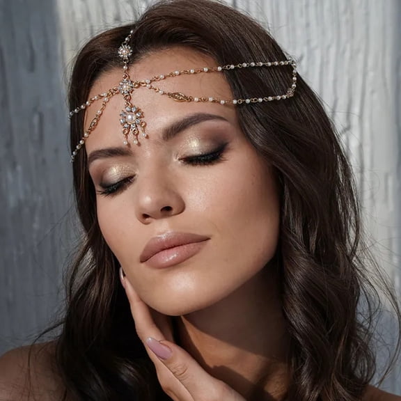 Rhinestone Floral Chain Headpiece for Women, Bohemian Pearl Forehead Jewelry with Adjustable Tassel - Festival & Bridal Hair Accessory (1 Piece)