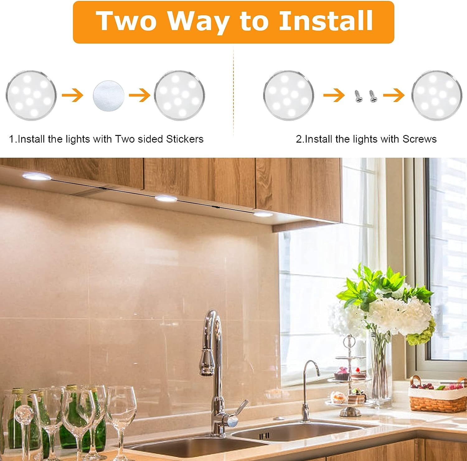 Linkable LED Puck Lights, 12V Dimmable Under Cabinet LED Lighting, Plug in or Hardwired Closet Lights (12 Lights)