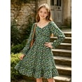 thumbnail image 3 of Lanbubble Girls Long Sleeve Floral Dress Square Neck Ruched A-Line Casual fall winter Dress 7-14 Years, 3 of 10