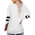thumbnail image 4 of Qarigey Camiseta de mujer a rayas de manga larga básica con cuello en V blusa suelta informal Prendas para la parte del cuerpo Blanco L, 4 of 6