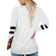 thumbnail image 4 of Qarigey Camiseta de mujer a rayas de manga larga básica con cuello en V blusa suelta informal Prendas para la parte del cuerpo Blanco L, 4 of 6