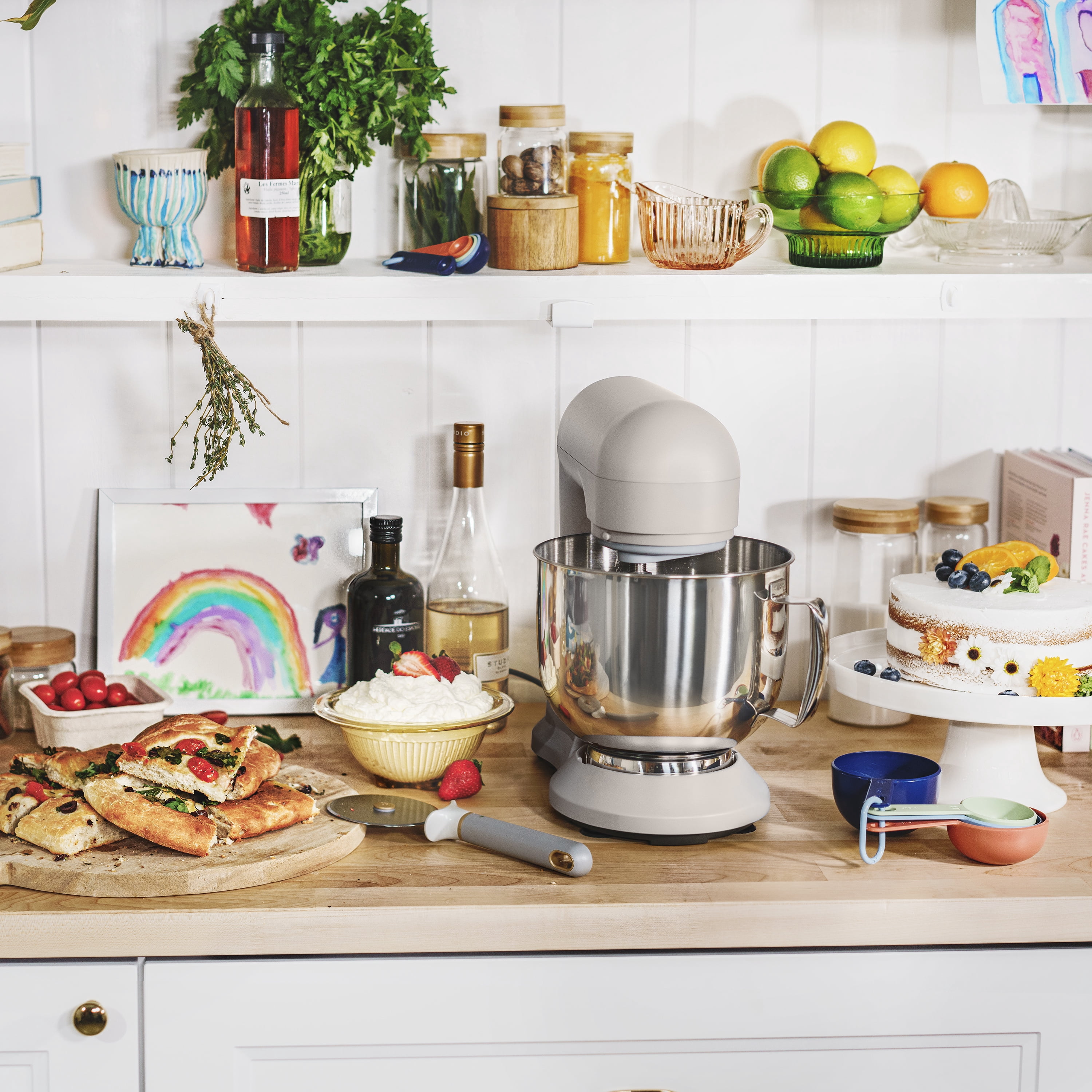 Beautiful 5.3 Qt Stand Mixer, Lightweight & Powerful with Tilt-Head, Wildflower Porcini Taupe by Drew Barrymore