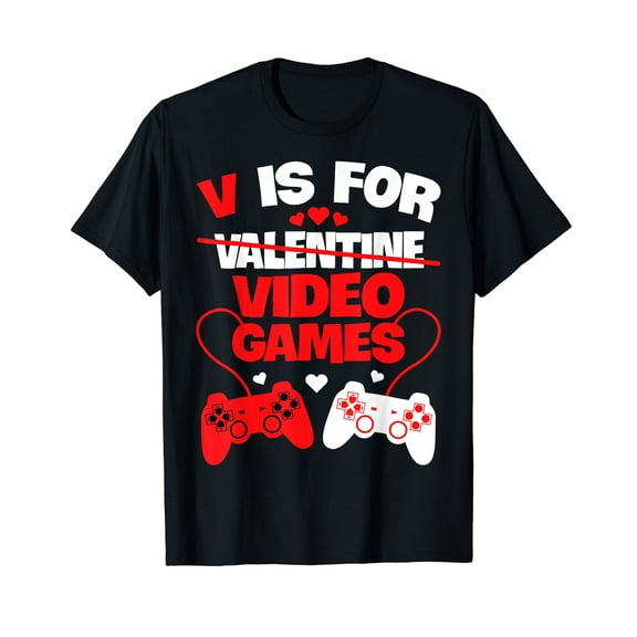 V Is For Video Games Funny Valentines Day Gamer Boy Men Gift T-Shirt