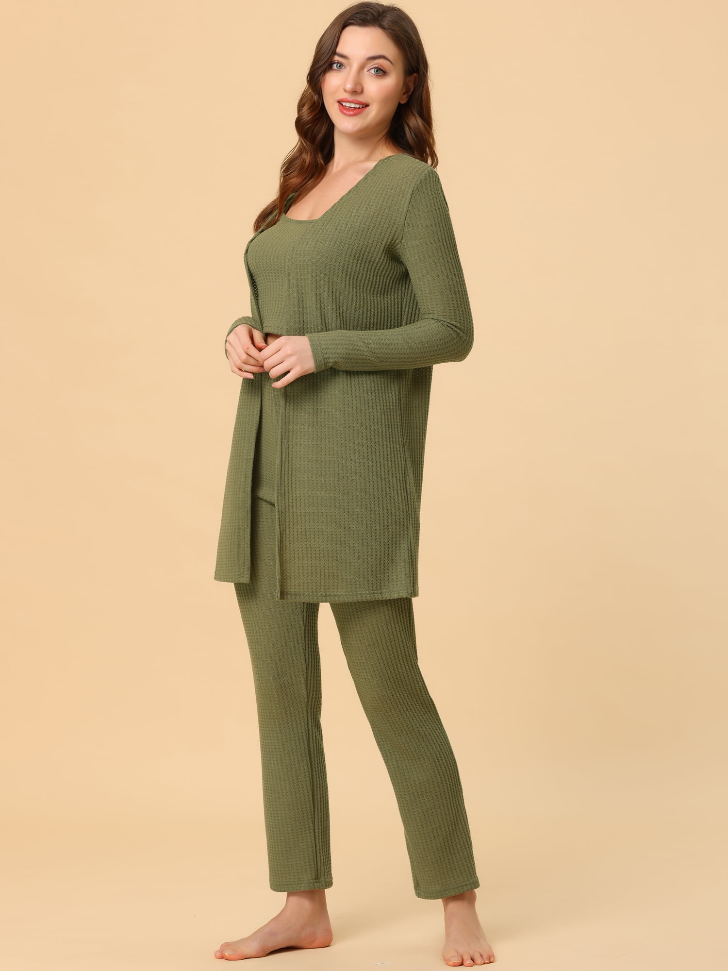 Unique Bargains Women's Knit Lounge Pants Shrug Cardigan 3ps Pajama Sleepwear Sets