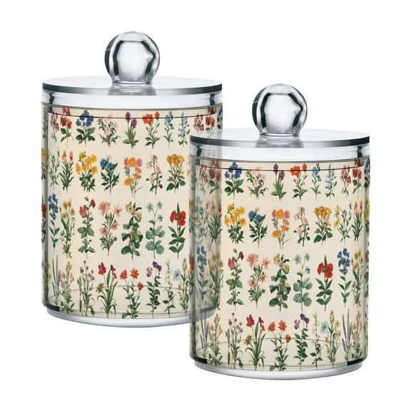 Yayeee 2 Pack Qtip Holder Bathroom Cotton Swab Canister with Lid Clear Dispenser Set, Red Floral