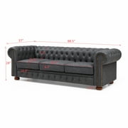 Classic Chesterfield Accent Sofa, Faux Leather Upholstered Sofa Couch with Deep Button Tufted Backrest, 3-Seater Large Sofa Couch with Nailhead trim Arm for Bedroom Living Room Apartment, Dark Grey