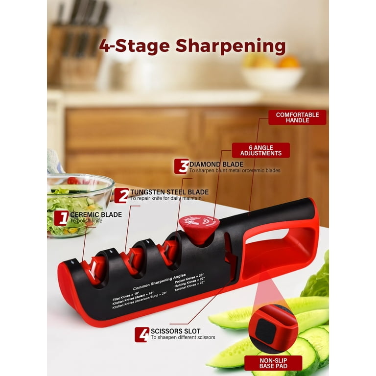 Bimzuc Kitchen Knife Sharpener and Scissor Sharpeners,4-in-1 Multifunctional Knife Sharpeners for Kitchen Knives,Safely Sharpen Knives Kitchen Tools