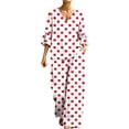 thumbnail image 2 of BRELIL Women Polka Dot Two Piece Lounge Set V Neck 3/4 Sleeve Blouse Wide Leg Pants Matching Loungewear Boho Casual Vacation Travel Outfits, Red L, 2 of 7