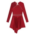 thumbnail image 5 of YONGHS Women Rhinestone Figure Ice Skating Performance Dress Long Sleeve Ballet Skirted Leotard Burgundy S, 5 of 7