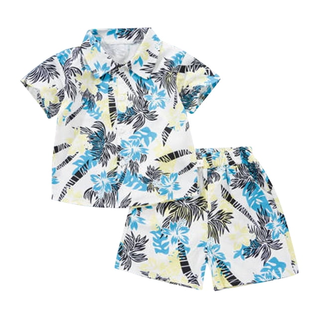 Hiiyo Infant Boys Summer Beach Outfits Hawaii Tropical Print Button Down Shirt Shorts Set