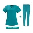 thumbnail image 2 of LISTHA Women's Cool Stretch V-Neck Top and Cargo Pant Scrub Set with Regular and Petite Sizes Turquoise S, 2 of 3
