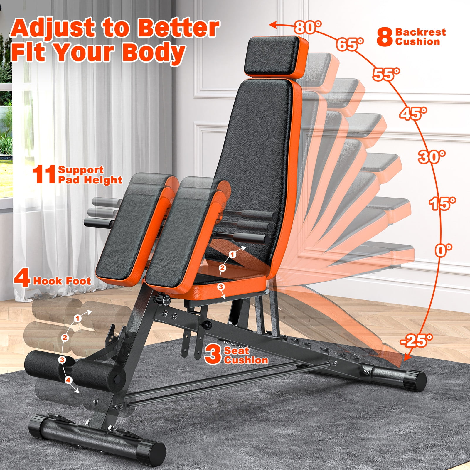 GIKPAL Roman Chair,8 Positions Multi-Functional Adjustable FID Weight Bench with Dumbbell Rack, Incline, Decline, and Flat Bench for Full Body Home Gym Workout,Support up to 1000lbs