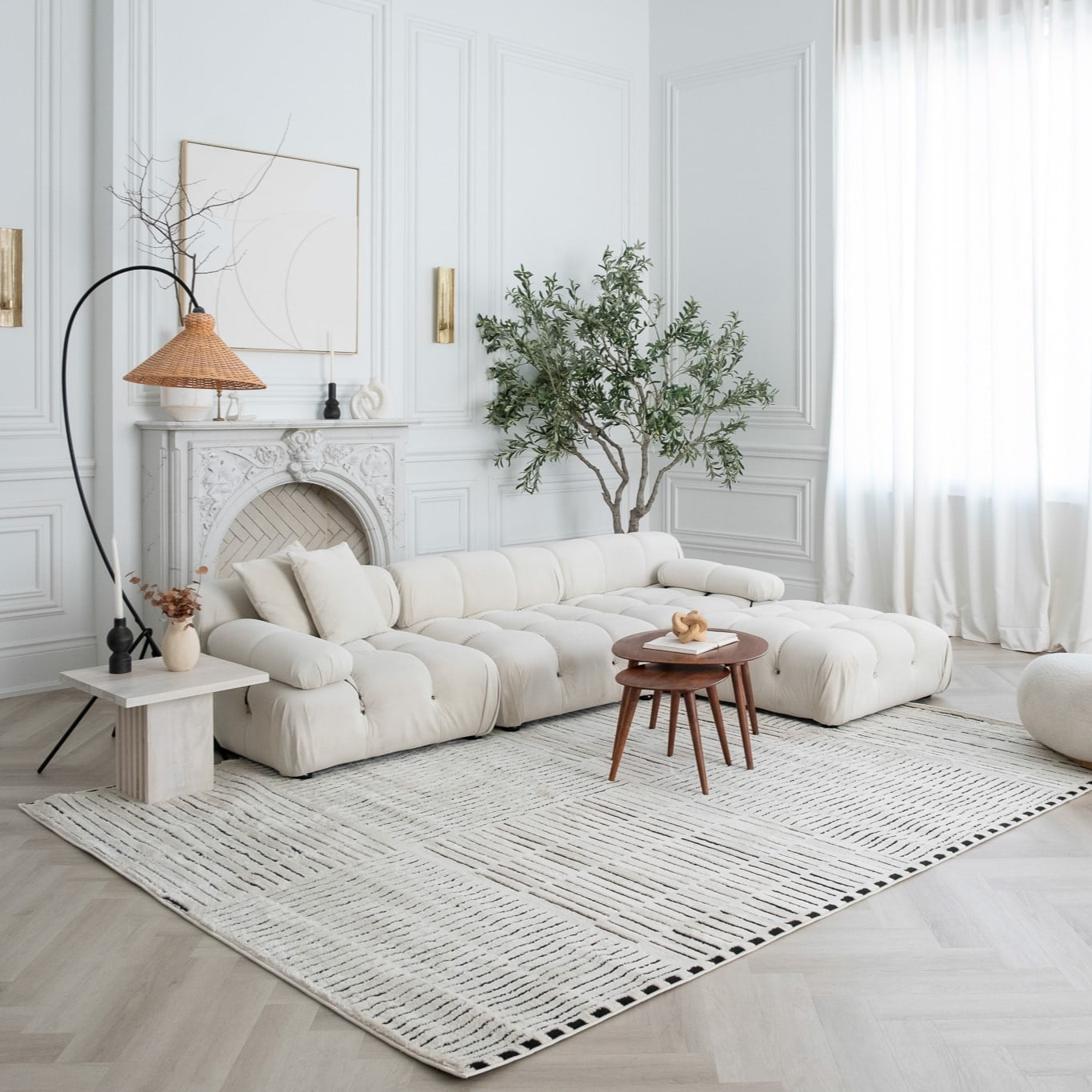 Tapis d'interieur abstrait Rug Branch Domus, creme noir, moderne - Salon, chambre, salle a manger et cuisine