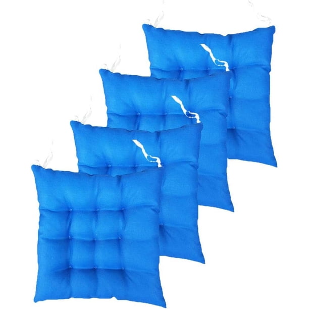 Xiao Hua Juego de 4 cojines cuadrados de capitoné para silla, con lazos, color azul claro, 45 x 45 x 7,6 cm