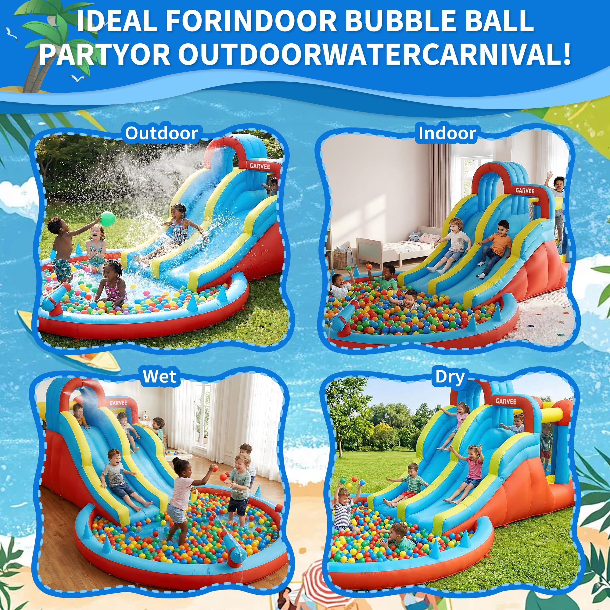 Kicctian 23 ft Inflatable Water Slide Park, 6 in 1 Inflatable Water Bounce House, Jumping Castle with Slide,Water Squirter, Trampoline, Climbing Wall, Perfect for Kids Indoor Outdoor Play