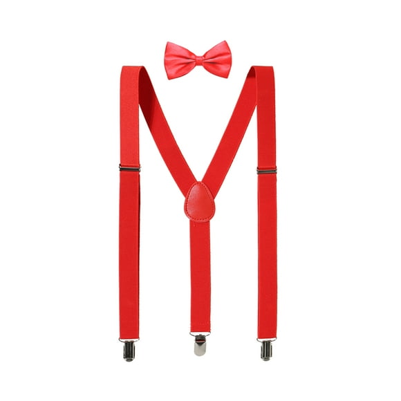 Unique Unisex's Elastic Y Shape Adjustable Bow Tie Set Shoulder Strap Suspenders Red