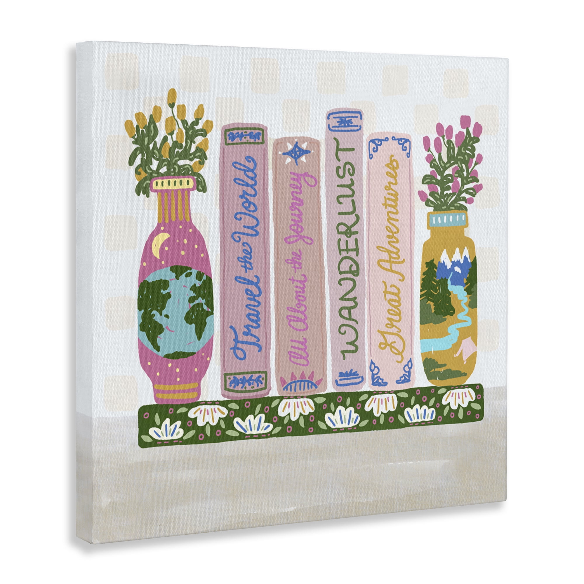 Stupell Industries Boho Travel Books Shelf Canvas Wall Art, design by Connie Summers