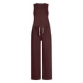 thumbnail image 5 of Woman Solid Color Sleeveless Sets, 2025 New Fashion Round-Neck Sleeveless Tank with Drawstring Long Pants Suits, Loungewear Tracksuits Ladys Beach Outfits Wine L, 5 of 5