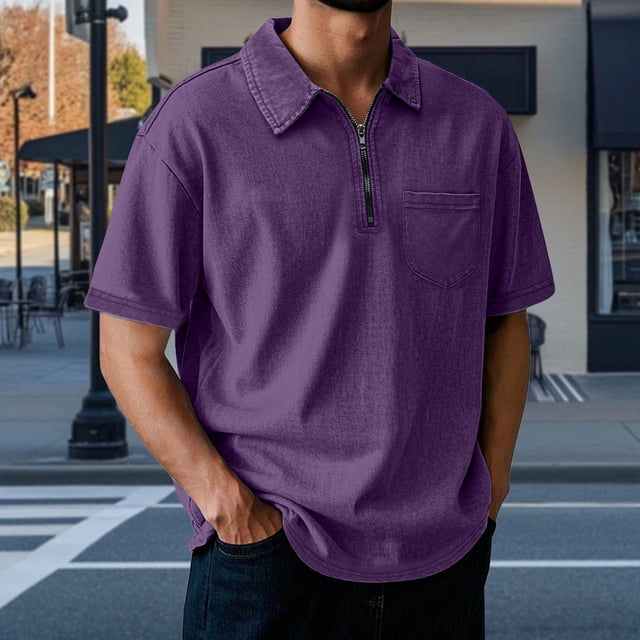 pstuiky camisetas de manga corta para hombre, Blusa/camiseta informal de verano para hombre, de color liso, con cuello vuelto ropa de hombre s