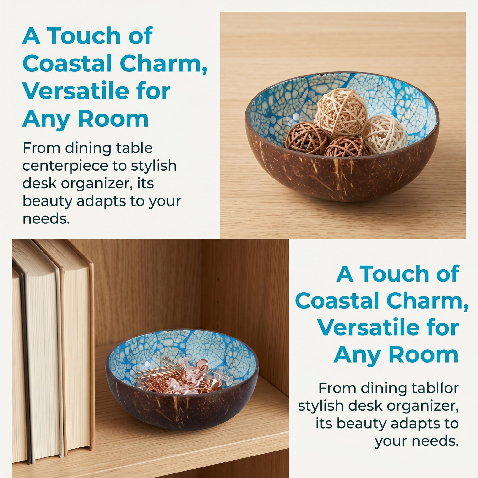 Unique Bargains Handmade Coconut Shell Bowl Catchall Tray Blue 5.9"L x 5.9"W x 2.8"H