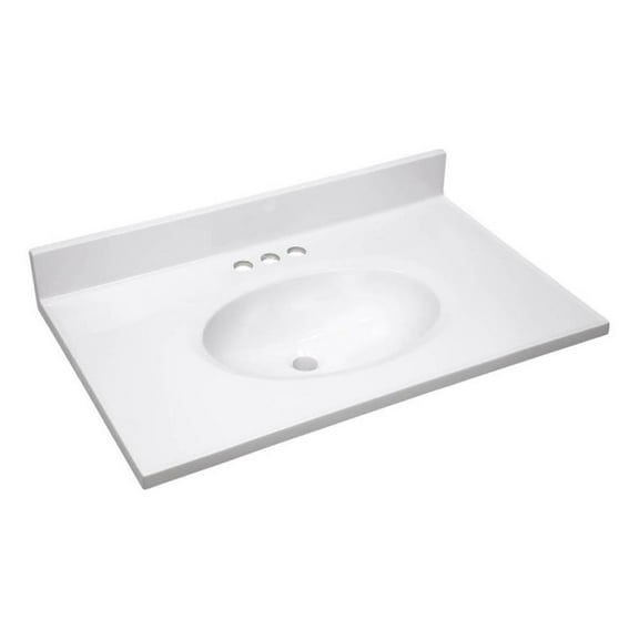 Pemberly Row 31"x19" Cultured Marble Single Bowl Vanity Top in Solid White