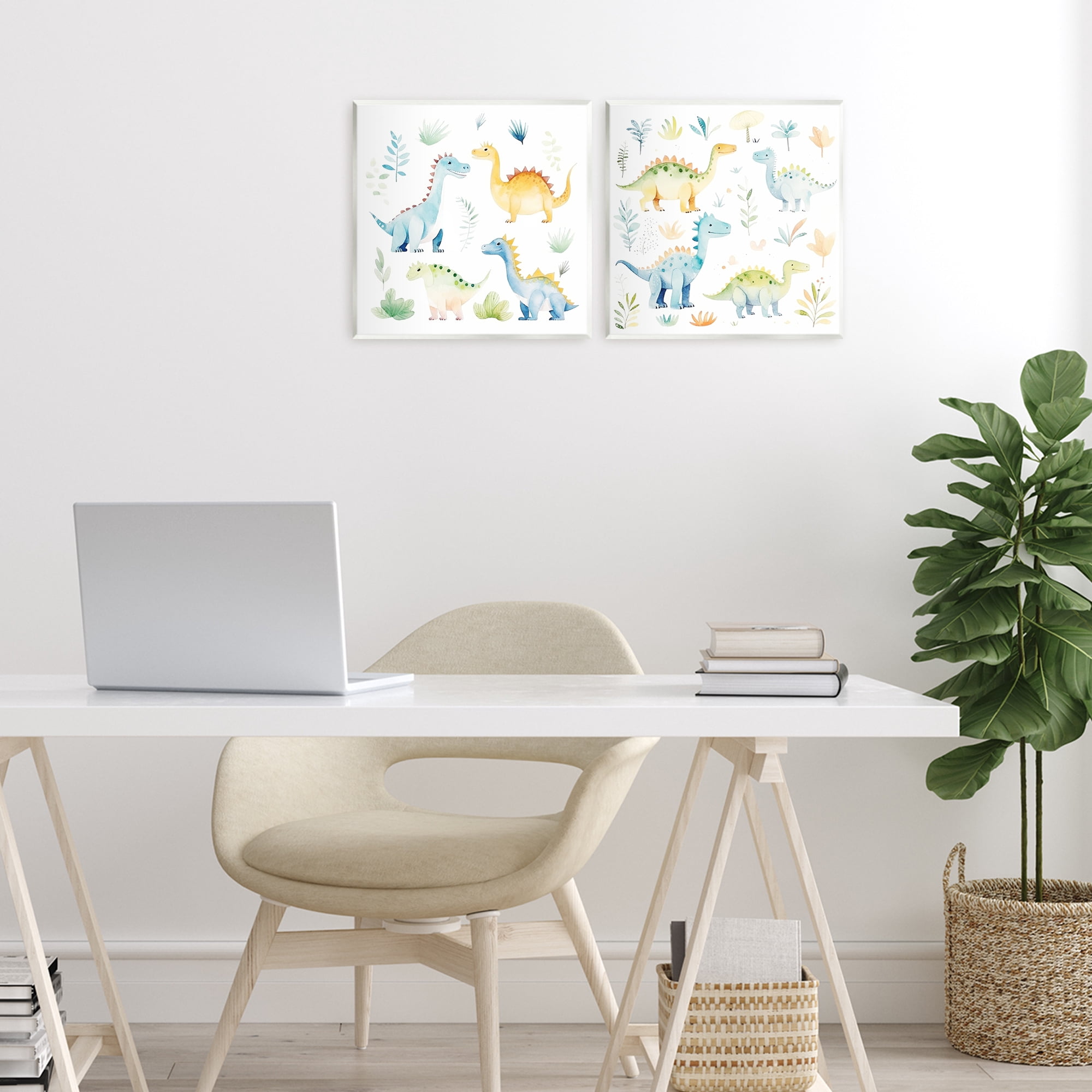 Stupell Industries Playful Dinosaur Wonders 2 Piece Wall Plaque Art Set, design by Lazar Studio