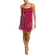 Adrianna Papell Beaded Fringe Slip Dress Raspberry Wine 10