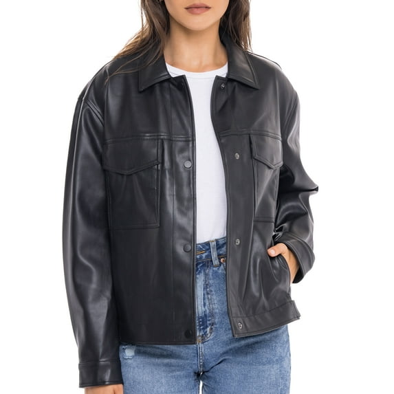 S.E.B. by Sebby Faux Leather Shacket, Oversize Shirt Jacket (Women’s)